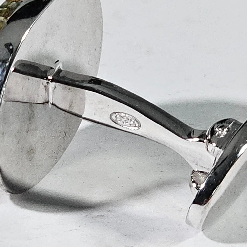 Jan Leslie Cufflinks Mens OS Yellow Bumble Bee Jasper 925 Sterling Silver Oval